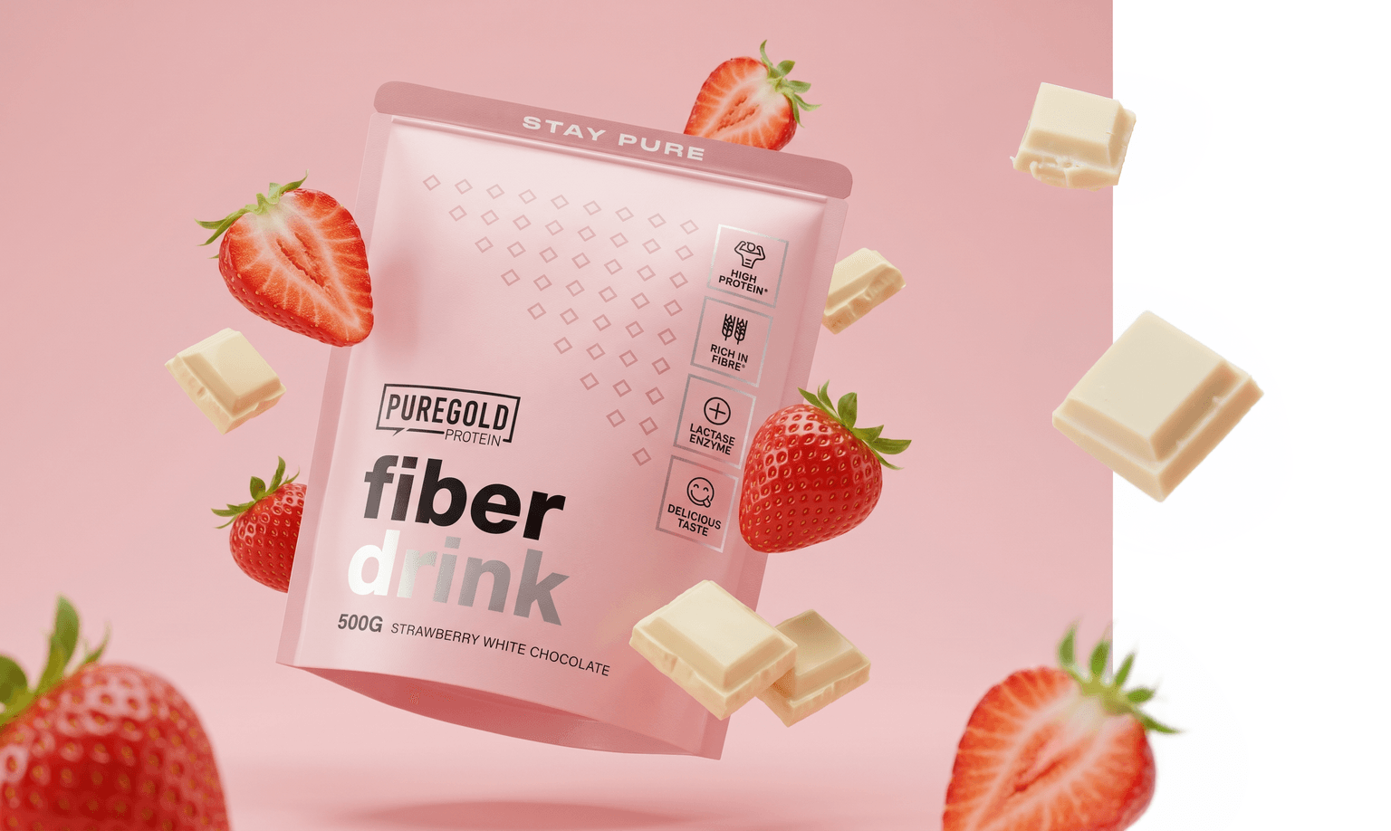 Pure Gold Fiber Drink strawberry white chocolate flavor